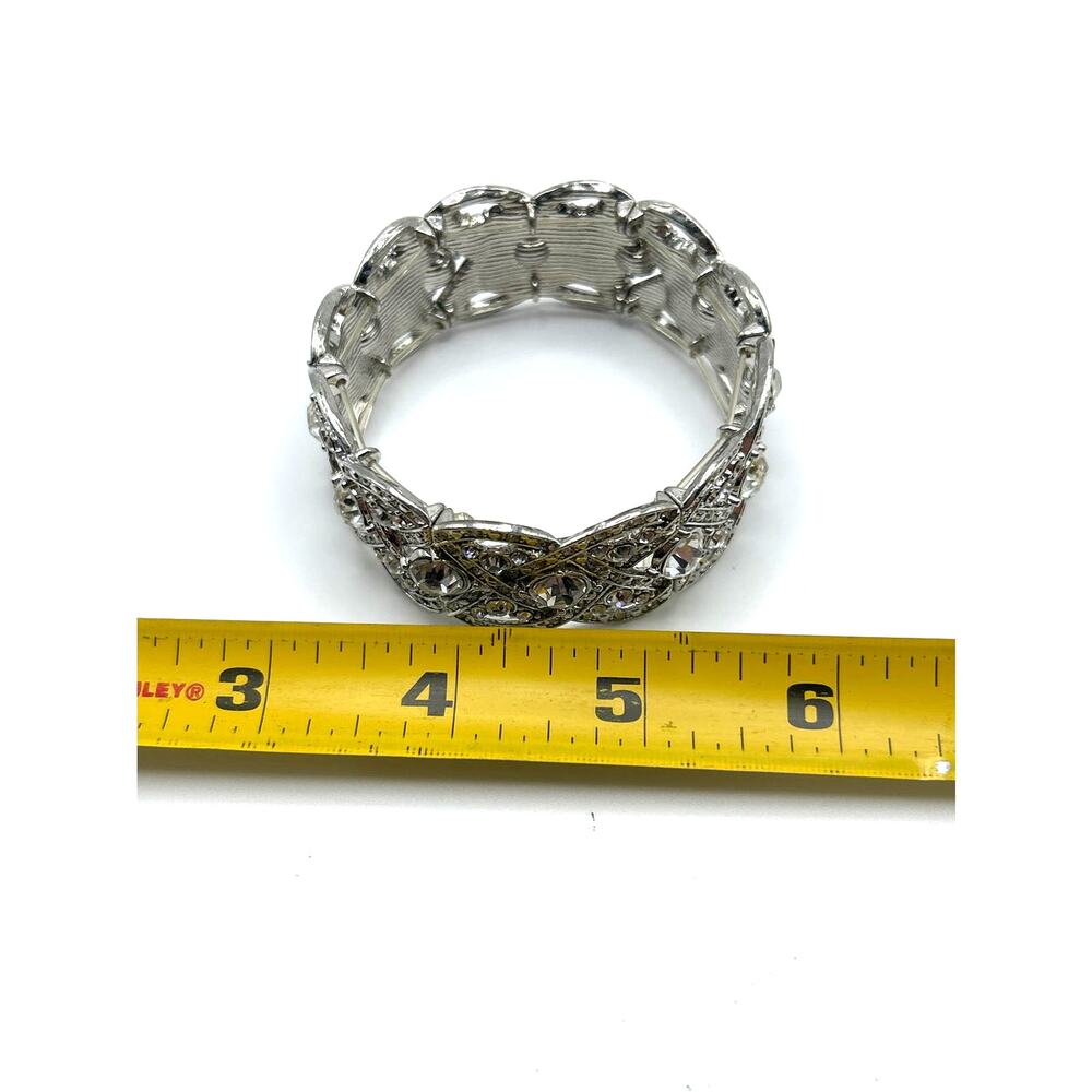 Vintage ROMAN Clear Crystal Braided Stretch‎ Bangle Bracelet Signed RMN - Picture 5 of 7